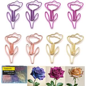 48 Pcs Metal Paper Clips Set - Multicolored Rose-Shaped Cute Paperclips for School and Office File Organization, Suitable for Party and Wedding Decor (ROSEFLOWER)