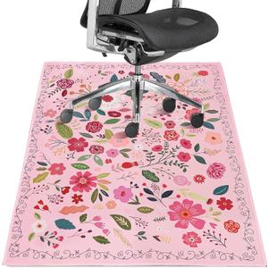 Office Chair Mat for Hardwood Floor 36"X 48" Office Rugs for Rolling Chairs Computer Desk Chair Non-Slip Boho Floral Protector Mats for Hard Floor & Tile Floor Decor (Pink Boho Flowers)