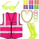 Neon Theme Football Game Costume Reflective Vest Outfit Set for Women Halloween Football Party Dress Up