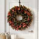 22 Inch Full and Lush Fall Wreath for Front Door, Eucalyptus Foliage with Red Hydrangea and Red Apple Leaves, Autumn Door Decor for Home, Porch, Wall and Entryway