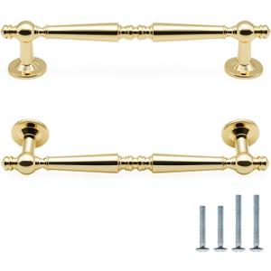 10 Pack Polished Gold Cabinet Pulls 5 Inch/128mm Hole Center Zinc Alloy Polished Brass Drawer Dresser Handles Shiny Gold Kitchen Cupboard Bathroom Furniture Hardware