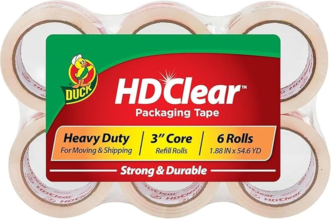 Duck HD Clear Packing Tape Refills - 5 Rolls of Strong Heavy Duty Packing Tape for Shipping and Moving, Boxes and Packaging - 1.88 In. x 54.6 Yards - 3" Core - Clear (441962)