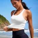 XUNYU Sports Bras for Women High Support Longline Workout Tank Tops Built in Bra Padded Strappy Yoga Crop Top Cross Gym (White, Medium)