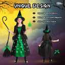 Poshetion Witch Halloween Costume for Girls - Light Up Toddler Witch Dress with Broom & Hat, Glow in the Dark for Wicked Parties (Green, Medium)