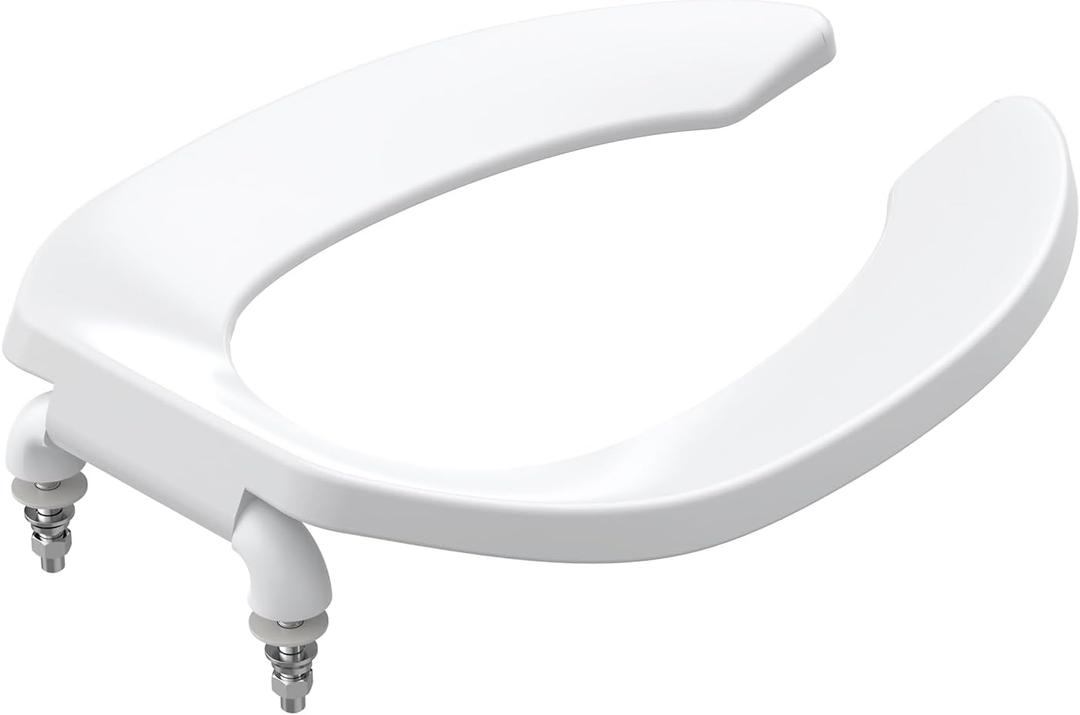 Commercial Heavy Duty Open Front Toilet Seat Without Cover Will Never Loosen and Reduce Call-Backs,Public Toilet Lid Elongated Safe, for Office,Church,Hospital(White 18.5")