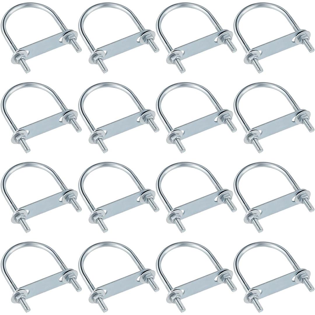 Therwen 16 Sets Round U Bolts Zinc Plated Steel Round Bend U Clamp with Nut Plate Washer (M6 x 50 mm X 80 mm)
