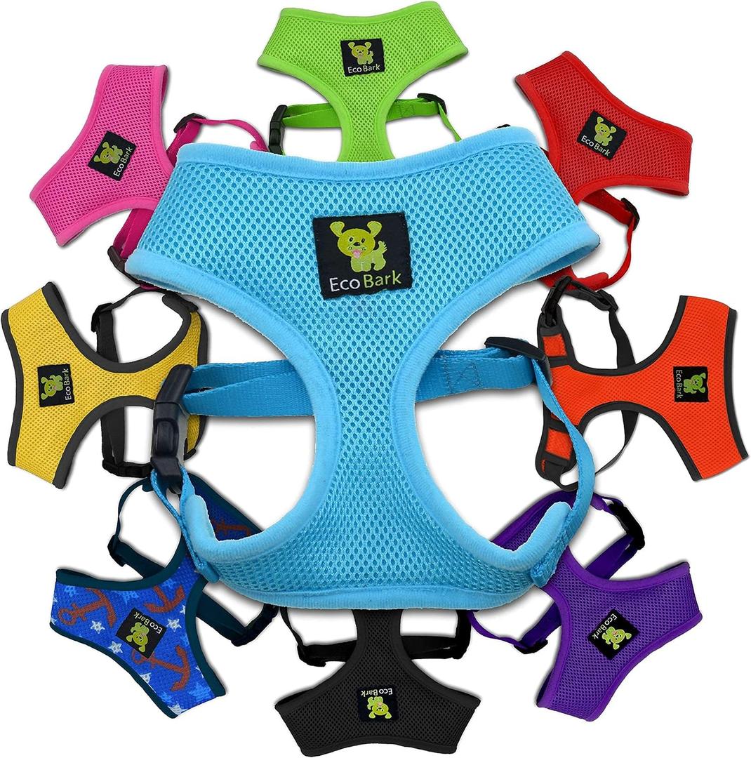 EcoBark Blue Dog Harness - Eco-Friendly Max Comfort Harnesses - Luxurious Soft Mesh Halter - Over The Head Harness Vest- No Pull and No Choke, Small