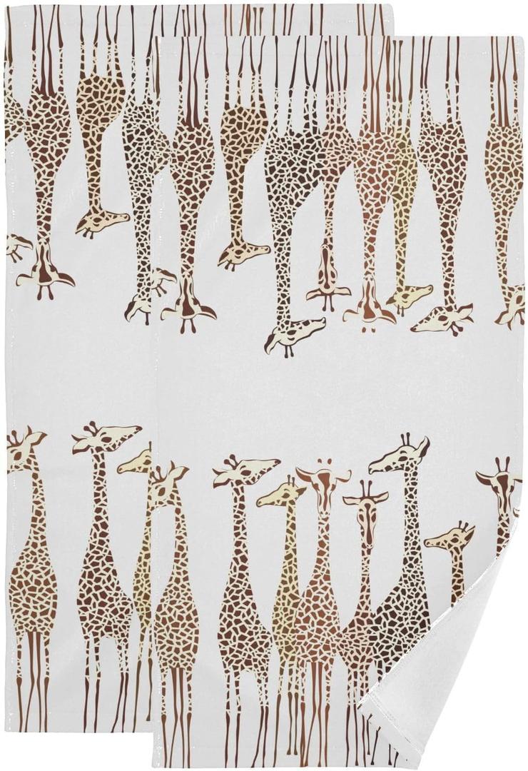Brown White Giraffe Hand Towels for Bathroom Set of 2,Cute Wild Animal Africa Safari Giraffes Kitchen Towels,Microfiber Absorbent Decorative Guest Bathroom Towels for Face,Shower,Gym 14"x28"