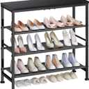 Mavivegue Shoe Rack Organizer, 4-Tier Metal Shoe Storage with Non-Woven Fabrics Shelves and Wooden Top Board, Shoe Rack for Entryway Bedroom Living Room Garage, Black