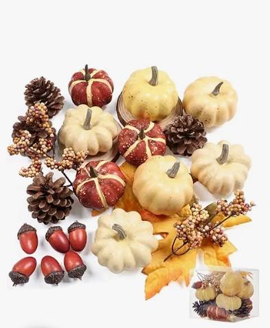 15 PCS Mini Pumpkin Decor - Plastic Pumpkins Fall Decor for Halloween Thanksgiving Artificial Pumpkins Fall Home Decor.