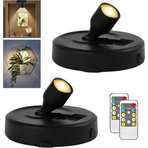 RAHAN 2Pack Battery Powered LED Spotlight Picture Light, Indoor Uplighting with Remote, Picture Frame Lights, Art Display Puck Lights for Dartboard Portrait Paintings Artwork (Black)