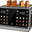 4 Slice Toaster Wide Slot Dual Digital TouchScreen & Independent Control Panel | Single-Slice Modes/Reheat/Defrost | 1800W Stainless Steel Toaster for Bagels & Artisan Bread