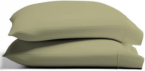 TEXAS LINEN CO. 100% Organic Cotton Standard Pillow Cases Set of 2 - Soft Queen/Standard Pillow Cases, Authentic GOTS Certified, Crisp, Cooling Percale Weave Cotton Pillowcases - Sage Green