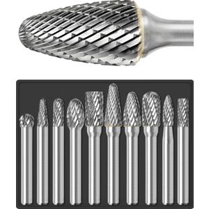 10 Pcs 1/4 Carbide Burr Set 1/4 Shank Die Grinder Bits Drill Bits Grinding Bits for Metal Rotary Tool Attachment Accessories Rasp Weld Wood Stone Deburring Compatible with Milwaukee Dewalt