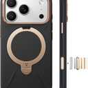 TORRAS Organic Leather for iPhone 17 Pro Case with Stand, Fit for Magsafe, 360 Spin Stand with Camera Control, Premium Leather Durable Stylish Q3 VegSkin for iPhone 17 Pro Phone Case, Midnight Black