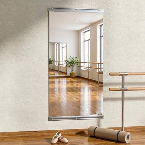 VooBang Home Gym Mirror 1 PCS 24"×48", Frameless Wall Mirror Full Length | Shatterproof Tempered Glass Large Body Mirror Hanging for Dancing Studio, Exercise, Fineness, Yoga