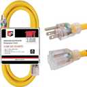 EP 10 Ft Lighted Outdoor Extension Cord - 10/3 SJTW Heavy Duty Yellow Extension Cable with 3 Prong Grounded Plug for Safety, UL Listed