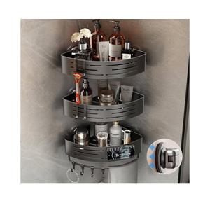 Corner Shower Caddy Suction Cup, Corner Shower Shelves No Drilling, Aluminum Upgrade Suction Cup Shower Organizer with Towel Bar & Hooks Removable Bathroom Storage Rack(3 Pack,Gray)