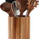 Acacia Wood Utensil Holder for Kitchen Counter, 360 Rotating 7.2" Wooden Cooking Utensil Crock for Countertop, Farmhouse Kitchen Decor