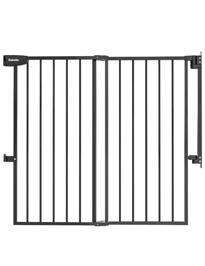 Babelio Baby Gate for Stairs, Kitchen & Doorways, No Bottom Bar| Easy Install| One-Handed Operation| Auto-Close| Hardware Mount Safety Dog Gate (Black, 34" H, 29.7-46.5" W)