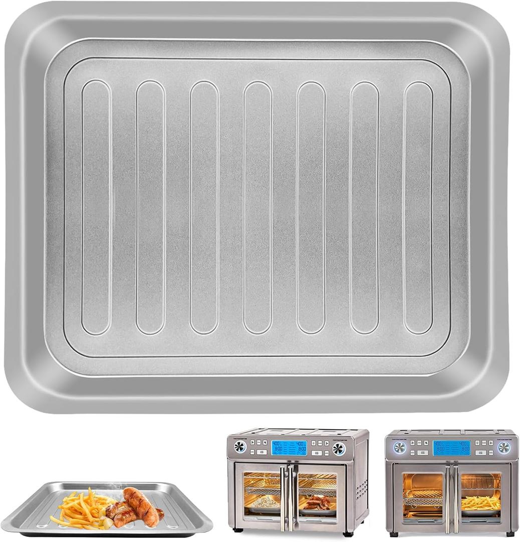 Air Fryer Drip Pan for Emeril Lagasse Dual Zone 360 Air Fryer Oven 25 QT Extra Large, 14''12'' Steel Air Fryer Tray Accessories Grill Plate Crisper Plate Replacement Parts Rack