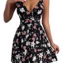 SweatyRocks Women's Summer Ditsy Floral Print Flared Dresses V-Neck A Line Short Cami Dress, Size 2XL