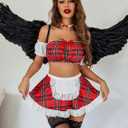 Avidlove Sexy Maid Lingerie for Women Cosplay Lingerie Set Contrast Lace Maid Costume Set(5pack) (L)