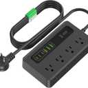 Power Strip with USB, HITRENDS 6 Ft Surge Protector Flat Plug Extension Cord with 8 Outlets 3 USB Ports & 3 Type-C Port (5V/3A), Outlet Extender for Home Office,Black