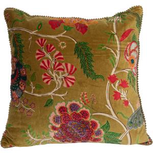 Creative Co-Op Cotton Blend Velvet Printed Pillow with Flowers and Mini Pom Pom Trim, Multicolor, 20 inches x 20 inches