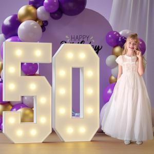 Marquee Numbers 50th-Birthday Large Decorations: 4ft Light Up Numbers 50 Birthday Sign for Boy Girl Fifty Year Old Anniversary Mosaic Party Decor Backdrop Big Foam Board Number 50