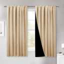 NICETOWN Bedroom Full Blackout Cold Reducing Curtain Panels, Super Thick Insulated Window Covers, Truly Blackout Draperies with Black Liner for Bathroom Window (Biscotti Beige, Set of 2, 52 by 63)