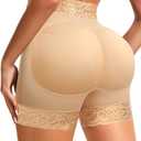 DERCA Padded Underwear for Women Butt Lifting Shapewear Booty Pads Hip Enhancer Lace Boyshorts.L