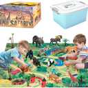 BOLZRA Safari Animals Figures with Activity Play Mat & Storage Box, Realistic Plastic Jumbo Playset with Lion Elephant Jungle Wild Zoo Animals Toys for Kids Toddler 3-5, 22Pcs