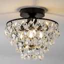 CM MZY Modern Small Crystal Ceiling Light Fixture, Matt Black Semi Flush Mount Ceiling Light Fixture, Mini Crystal Chandeliers for Hallway Bedroom Bathroom Closet Bedroom Foyer (Raindrop Flush Mount / Dia 9.8")