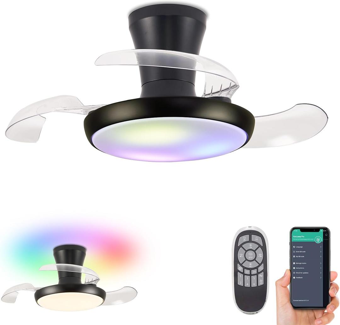 30" RGB Chandelier Fan, Black Modern Fandelier,Dimmable LED Ceiling Fan with Light,6-Speed Reversible,Remote APP Control,for Bedroom Living Room, ceiling-mounted-RGB-30in