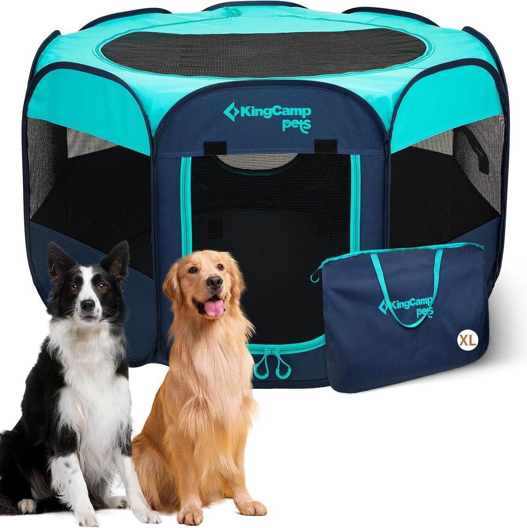 KingCamp Dog Playpen, Portable Foldable Cat Kitten Puppy Tent Crates 29"/36"/50" Pop Up Pet Playpen with Zippered Bottom & Cover for Indoor Outdoor Use (X-Large, Green)