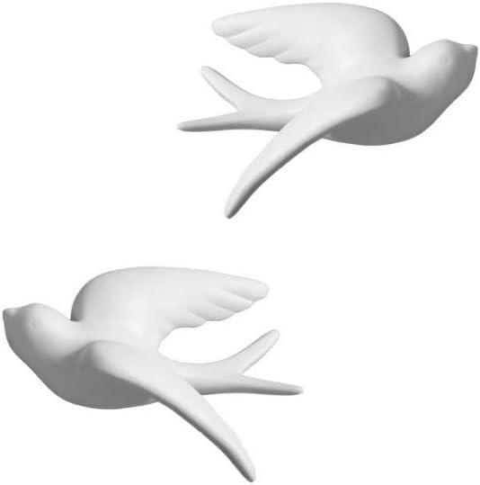 Pair Ceramic Birds Sparrows Swallows Dove White Wall Mounted Decor Hanging for Bathroom Livingroom Garden Wall Sculptures, Small