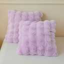 LIFEREVO 2 Pieces Fluffy Faux Rabbit Fur Throw Pillow Covers, Luxury Plush Shaggy 18x18 Bubble Cushion Covers with Zipper, Light Purple Decorative Furry Fuzzy Pillow Shams for Bed Couch Sofa, Lavender