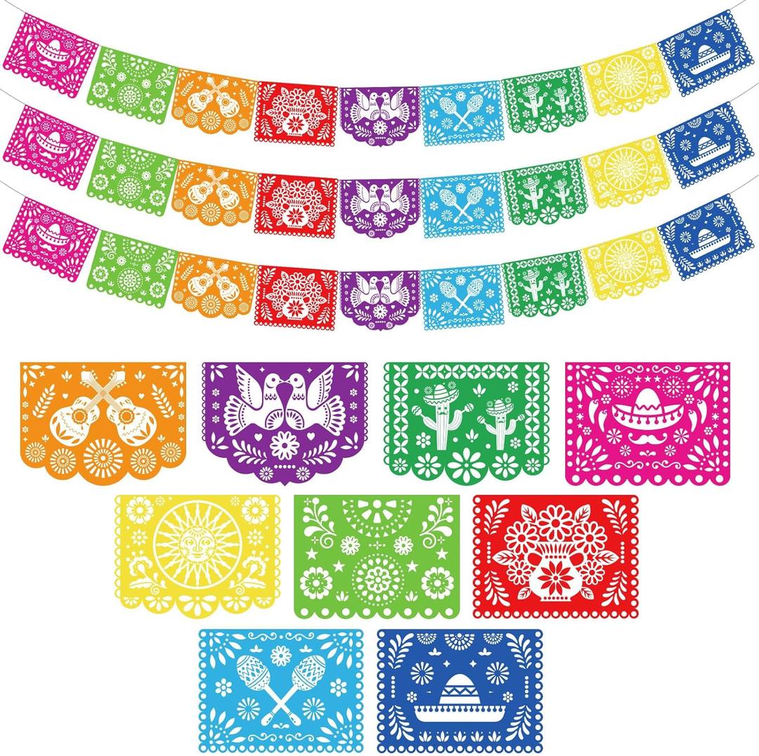 DomeStar 3 Packs 54 Ft Cinco De Mayo Decoration Mexican Party Banner, Fiesta Decoration Papel Picado Mexican Theme Birthday Party Favors Dia De Los Muertos Day of the Dead Hanging Decor Supplies