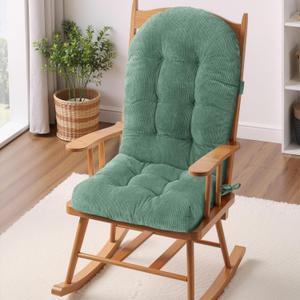 Rocking Chair Cushion - Corduroy Fabric, High-Density Sponge, Durable Comfort Non-Slip Bottom Tufted Seat Pads with Ties, CorduroySage Green, 44x19x4 inch