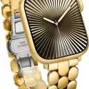 Moolia Stainless Steel Bracelet Compatible with Apple Watch Band 42/41/40/38/46/45/44/49mm Designer Elegant Metal Women Replacement Bracelet for iWatch Series 11 10 9 8 7 6 5 4 3 2 1 SE/Ultra1/2/3 (Gold)