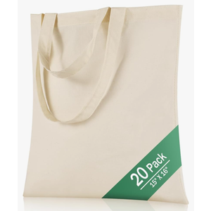 OKBA 20 Pack 15'' X 16'' Cotton Tote Bags for Painting,Lightweight Thin Tote Bags Bulk Reusable Grocery Shopping Cloth Bags，Suitable for Crafts, DIY, Tie Dye，Gift, Activity