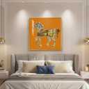 Large Framed Modern Gold and Orange Horse Wall Art, Contemporary Luxury Bright Picture Prints Paintings, Gold Framed Artwork for Hallway Living Room Bedroom and Dining Room Wall Decor, 30x30 Inch