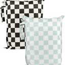 Tiny Twinkle Mess-Proof Waterproof Wet Dry Bag | 2-Pack Reusable Wet Bags for Swimsuits & Baby Clothes | Leakproof Wet Bag for Travel & Diaper Changes for Baby (Black, Green Checkers)