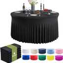 Outpain 6 Pack Black Round Spandex Tablecloth for 60 Inch/5FT Tables - Stretchy Table Cloth with Skirt, Wrinkle-Free Fitted Cloth for Wedding Vendor, Banquet & Graduation Decor (120" Round) (60inch(6Pack))