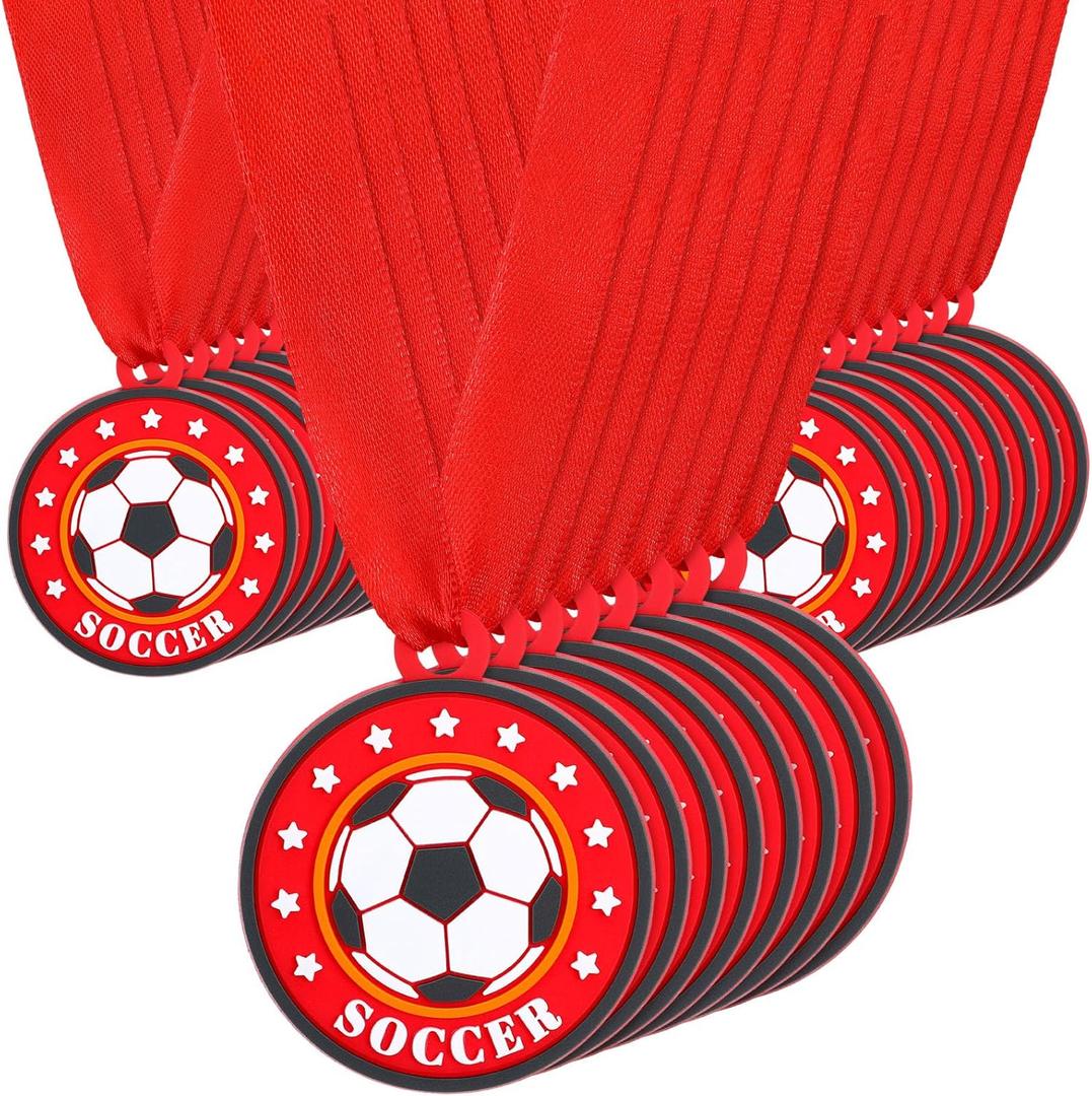 24 Pcs Sport Ball Award Medals Bulk 2 Inch Rubber Ball Medals Trophies with Ribbons for Winner or Team Participation Gift