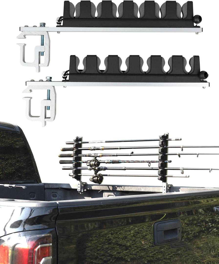 Aluminum Fishing Rod Holder for Truck Bed Holds 4 Fishing Rods, Truck Bed Fishing Rod Holder for Pickup, Gift for Truck Owners, Fishing, Outdoors, Dad, Family