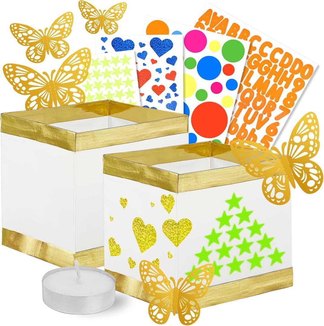 40 Set Square Floating Paper Lanterns Come with Tea Candles,DIY Butterfly Water Lanterns for Wedding Pool Decorations Outdoor (40, with Tea Canldes)