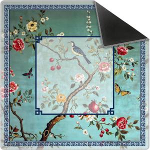 Turquoise Chinoiserie Floral Mahjong Mat 31.5 x 31.5 Inch, Grandmillennial Chinese Non-Slip Noise Reduction Mahjong Table Mat for American Mah Jong Poker Card Board Games Dominoes