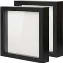 8.9x8.9 Shadow Box Picture Frame with Linen Board - Deep Wood & Glass Display Case Ready to Hang Memory Box Baby Sports Memorabilia, Pins, Awards, Medals, Wedding, Tickets and Photos (Black)